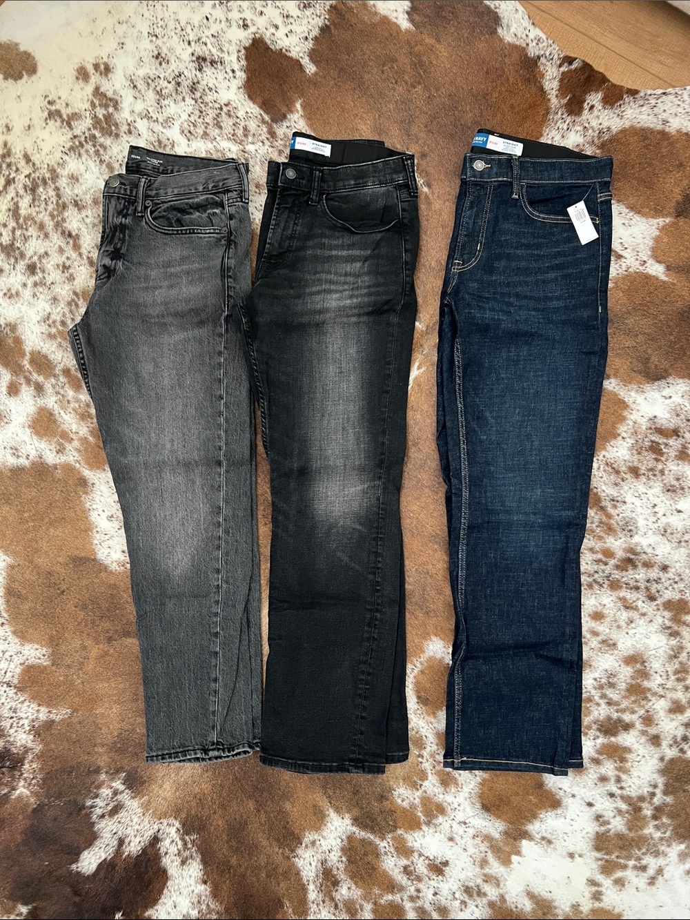 Old Navy Men's Slim Straight Jeans in Black, Charcoal, and Dark Blue